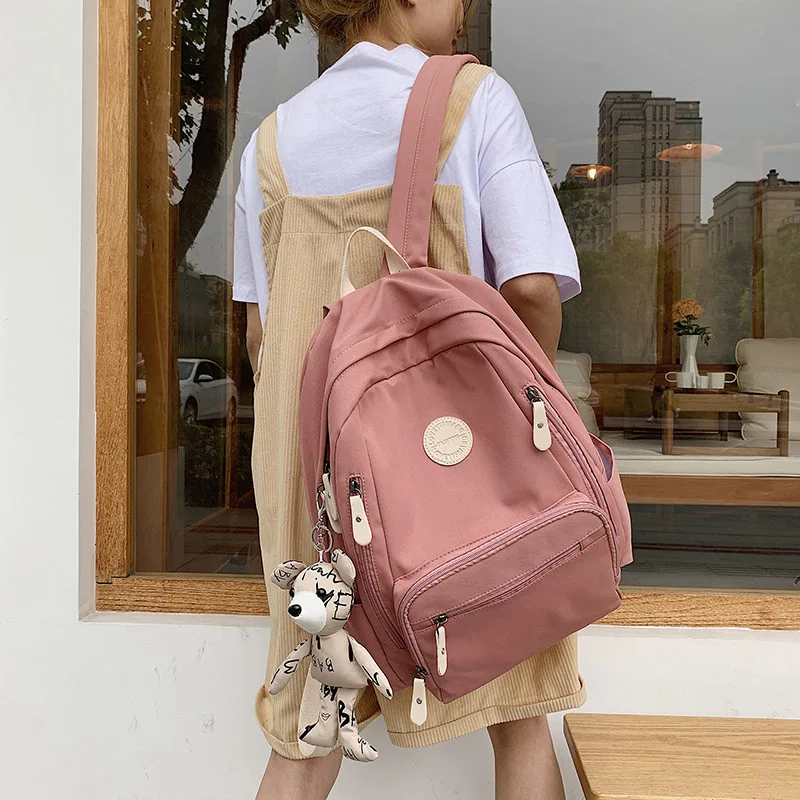 

Canvas Backpack Harajuku Style Women Backpack Doll Pendant Shoulder Bag High Quality Girl School Backpack Mochila Bagpack