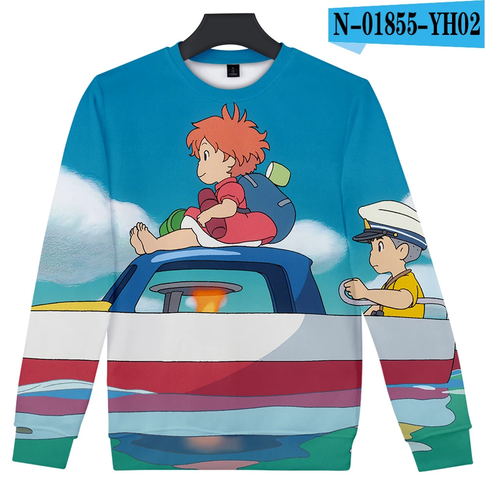 Толстовка Ponyo On The Cliff с принтом аниме Harajuku, толстовки для мужчин и женщин, Повседневная Толстовка, осенняя мода, теплые пуловеры с круглым вырезом - Цвет: 3D