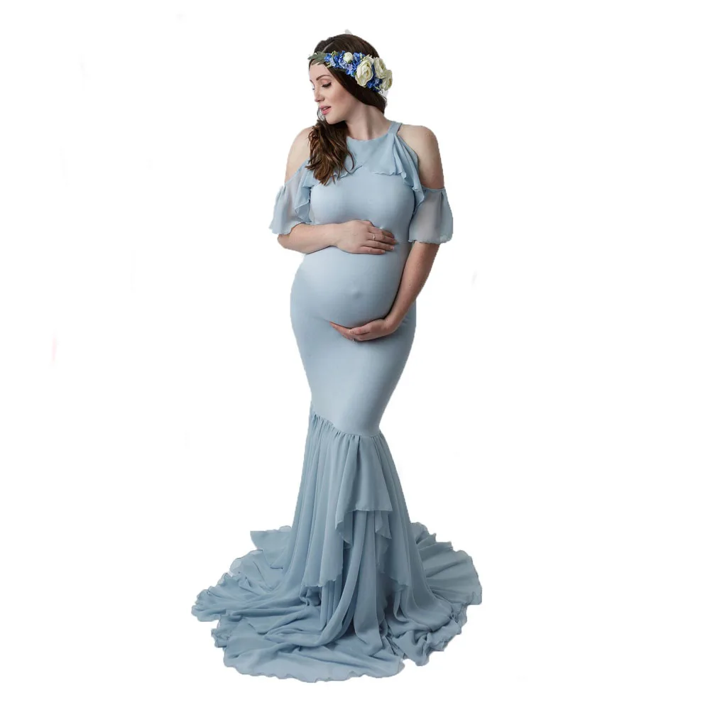Vetement Femme, женское платье для беременных, платье для беременных, для фотосессии, с оборками, с открытыми плечами, однотонное платье для фотосессии