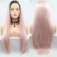 Парики из искусственных волос без шапочки-основы прямые черный/розовый парик из натуральных волос