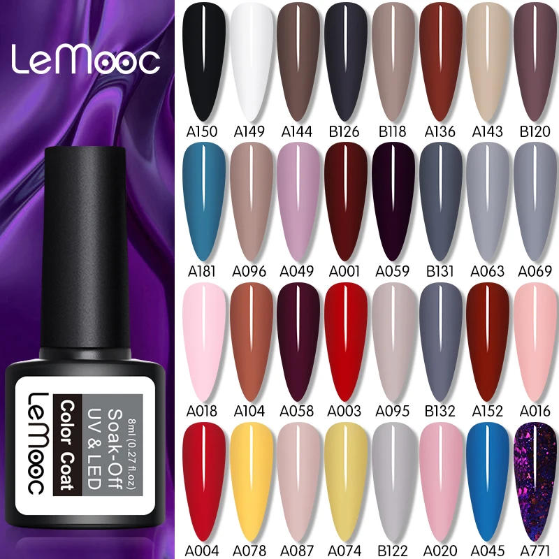 

LEMOOC 8ml Gel Nail Polish 60 Colors Soak Off Manicure Semi Permanant UV Varnish DIY Nail Art Lacquer Decoration For Nails