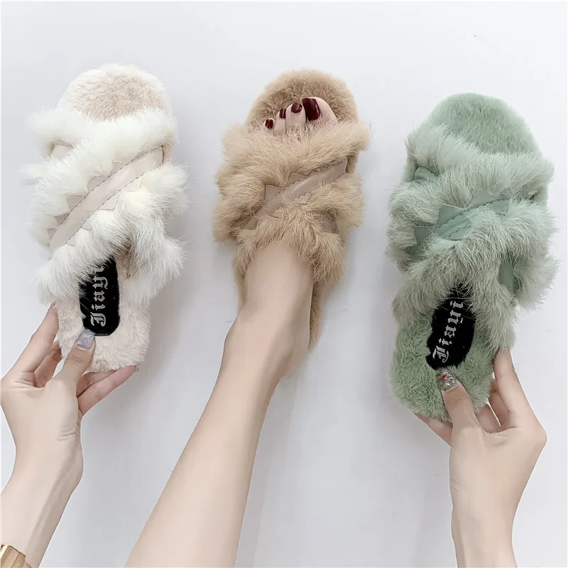 

Flock Socofy Shoes Women Slippers Fur Luxury Slides Soft Plush Designer Flat 2019 Basic Rubber Autumn PU Fashion Slippers Fur
