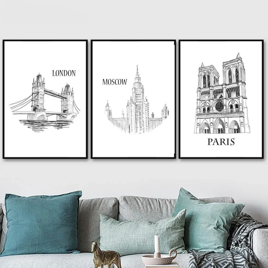 Nordic-Black-White-Modern-Art-Decor-Paris-Moscow-London-Poster-Quality-Canvas-Painting-Wall-Decor-Picture (1)