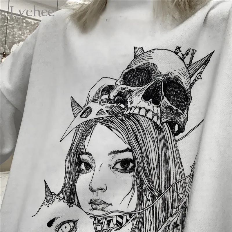 Lychee Harajuku Свободные женские флисовые пуловеры с темными шипами Devil Girl водолазка Женские флисовые толстовки Осенние женские флисовые Топы