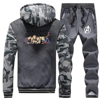 

Marvel Male Sweatshirts 2Pcs Jacket+Pants Sportswear Sets Two Pieces Winter Thick jackets suits Mens Tracksuit Hoodie pants Set