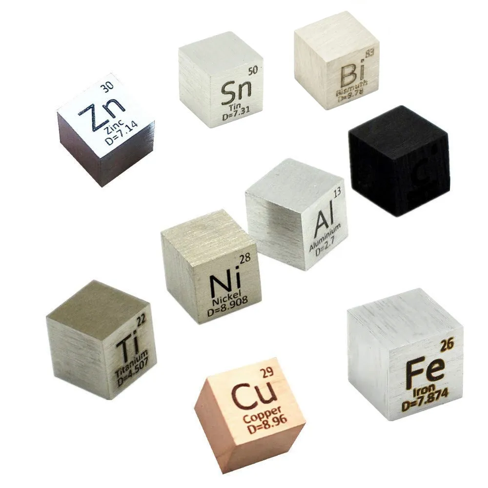 9pcs Element Cube 10mm Metal Density Cubes 99.99 Daily Metals Periodic Table Collection Fe Cu