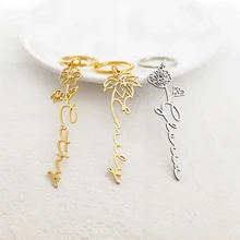 

Custom key chain key ring jewelry Name Birth Flower Keychain Stainless Steel Personalized Name Keychain For Women Jewelry Gifts