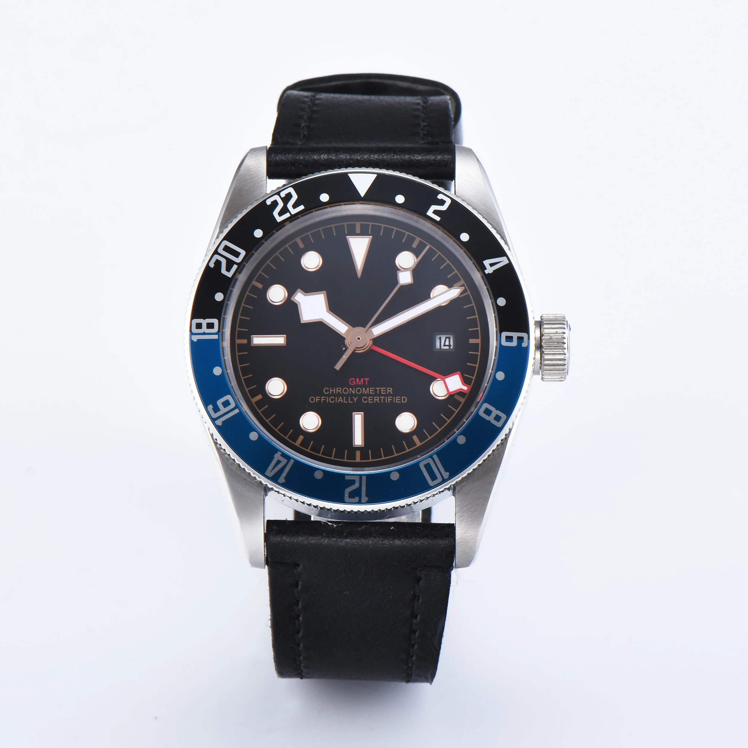 41 мм Corgeut стерильные GMT военный черный циферблат Bay и синий ободок автоматические