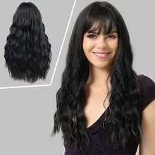 Длинные черные волнистые парики с воздушной челкой синтетические волосы термостойкие волокна женские парики вечерние волнистые парики для косплея