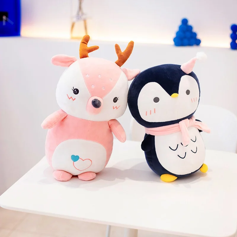 

35cm Cute Penguin&Kawaii Deer&Shy Lion Plush Toy Animal Stuffed Doll Hand-held Toys Christmas Gift for Friend Girls Boys