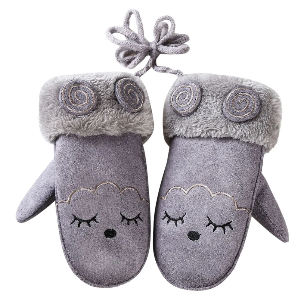 Серый Зимние детские варежки; перчатки для девочек и мальчиков; теплые хлопковые перчатки с героями мультфильмов; детские перчатки; водонепроницаемые перчатки - Цвет: Серый