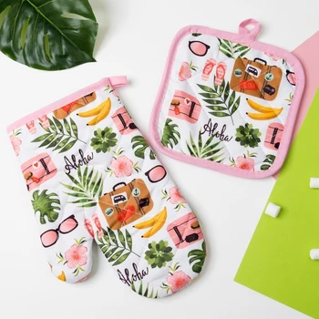 

Kitchen. set 2 ave. Dolyan "Aloha" pink color, potholder 16 * 16 cm, mitten 25 * 16 cm, polyester 100% 3840612