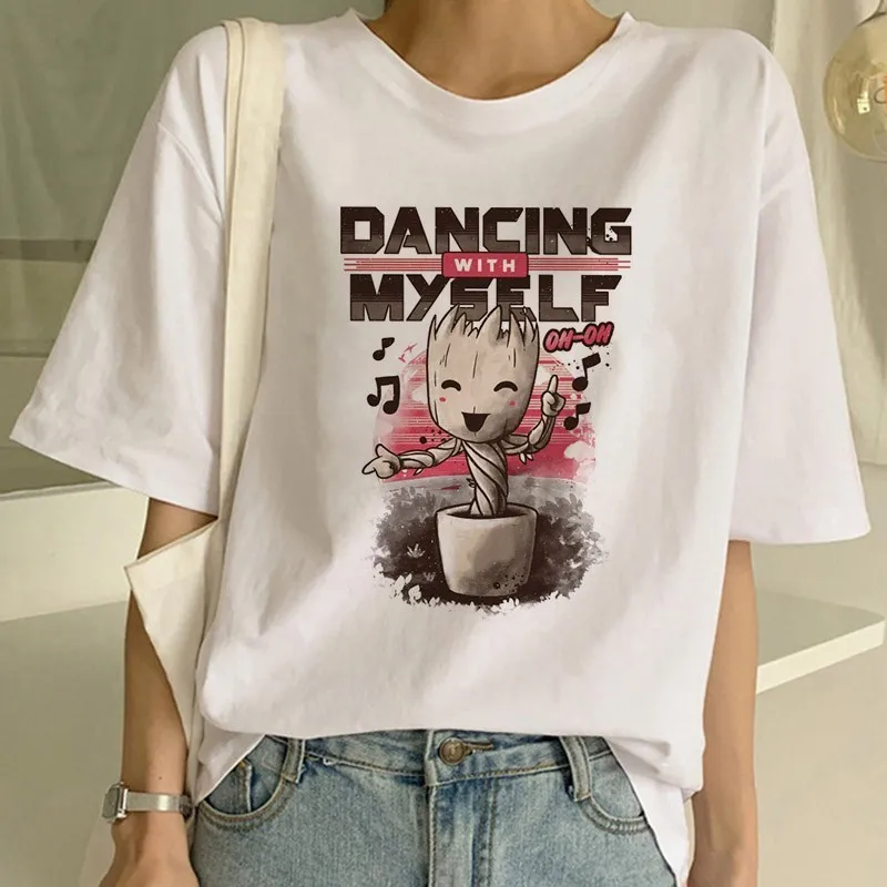Сексуальный кавайный Топ, топы, футболка, забавная мода, Vogue, мультяшная футболка, Harajuku, обрезанная, Tumbl, женская футболка, милая, Bady Groot, с принтом - Цвет: white