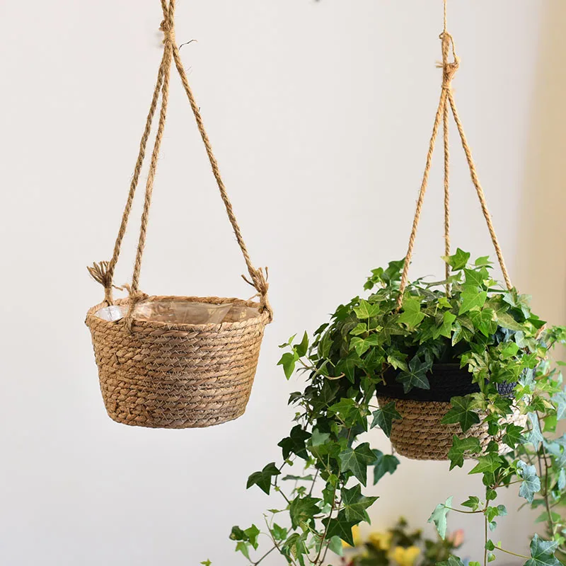Storage Basket Rattan Straw Wicker Seagrasss Hanging Flower Pot Vase Home Orchid Potted Plant | Дом и сад