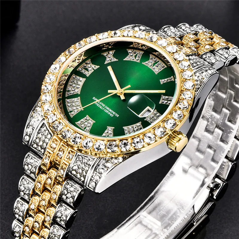 Montre glacée de luxe pour hommes, collier, Bracelet, diamant carré, or,  bijoux bling-hop, chaînes à pendentif pour le majeur - AliExpress