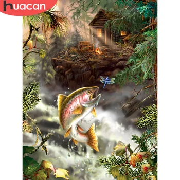 

HUACAN 5D Diamond Painting Animal Home Decoration Mosaic Fish Embroidery Wall Stickers Handmade Gift