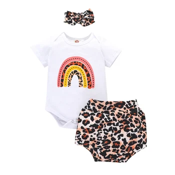 

Newborn Baby Girl Clothes Rainbow Print Short Sleeve Romper Tops Shorts 2Pcs Outfits Cotton Clothes Set*