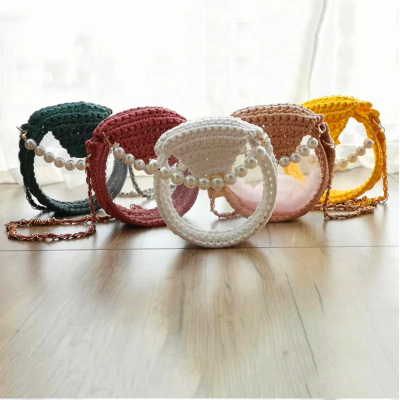 

Round transparent satchel single shoulder bag Hand-Woven Ornament Decoration Creative Woolen doll handicraft cute souvenir gift