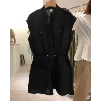 

Korea Dongdaemun 2020 Summer WOMEN'S Dress Button down Drawstring Sleeveless Workwear Jumpsuits Shorts Women's Versatile C