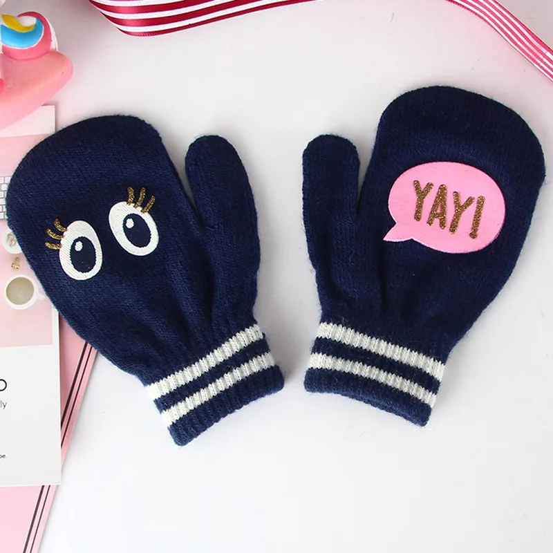 WARMOM Boys Girls Winter Warm Gloves 0-4 Years Kids Gloves Children Knitted Stretch Mittens Cartoon Kawaii Full Finger Gloves