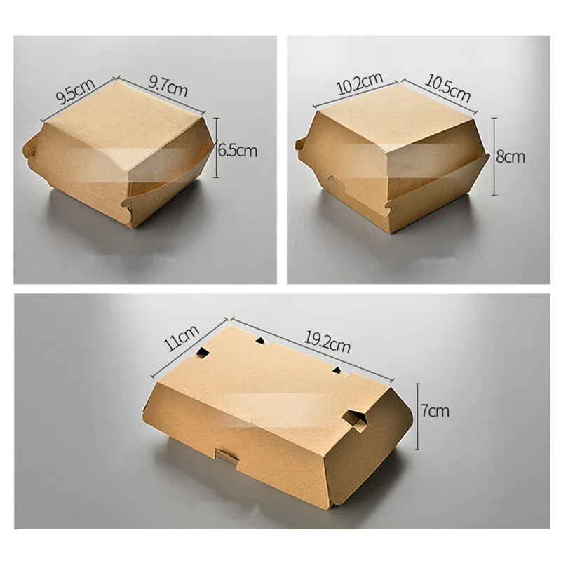 50 шт. упаковочная коробка для гамбургеров крафт-бумага чистый цвет для выпечки вкусного хлеба бумажная коробка для пикника вечерние одноразовая посылка для еды