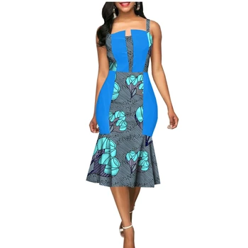 

African Women Summer Tank Sexy Formal Dress For Wedding Party Wear 2020 New Batik Print Female Sleeveless Slim Full Dress