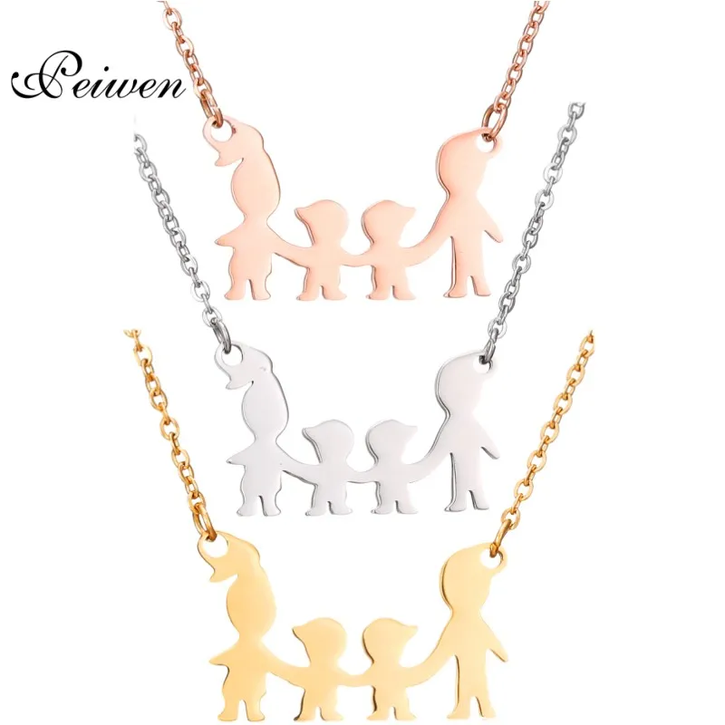 Lovely Family Firgure Pendant Necklace With Mom Dad Boys Girls Cartoon Love Daughter Son Gold Rose Silver Color Custom Necklace