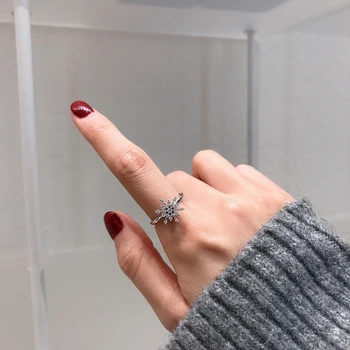 

Rotatable snowflake 925 sterling silver rings for women cubic zirconia wedding dainty womens jewelry simple resizable ladies