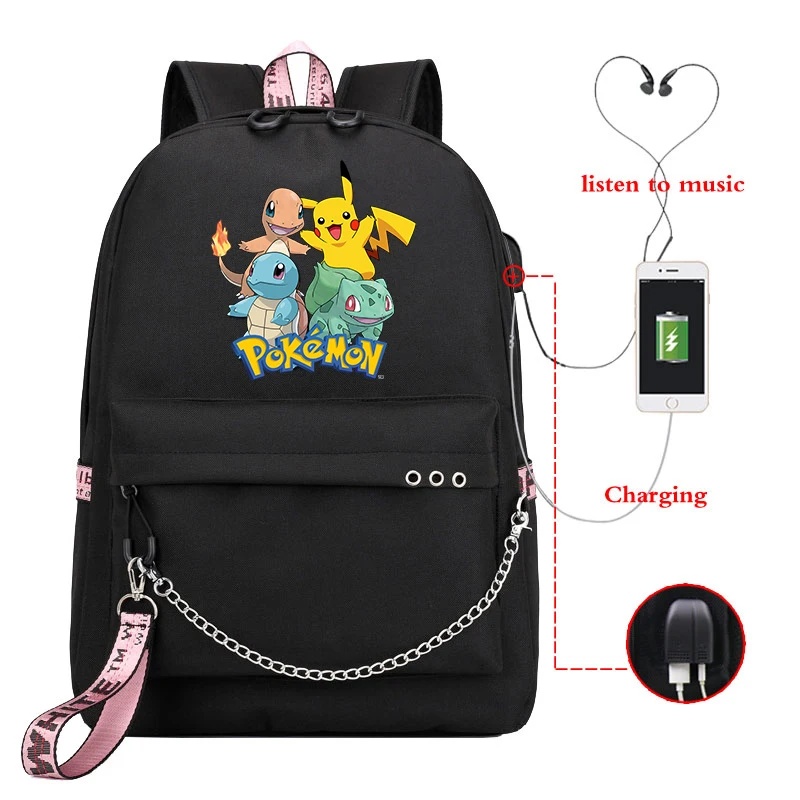 Mochila Pokemon рюкзак Пикачу женские рюкзаки Usb зарядка школьные сумки для подростков девочек мальчиков рюкзак для путешествий рюкзак для ноутбука