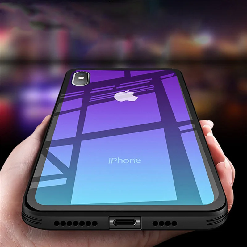 Градиентный чехол из закаленного стекла для телефона для iphone XR XS MAX X 8 7 6 6S Plus противоударный чехол жесткий чехол для Apple 10 9 Coque