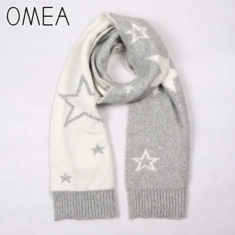 

OMEA Scarf Women Pashmina Cashmere Wool Luxury Limited Edition 2019 Winter Accesories Thickened Knitted Geometric Fashion Star