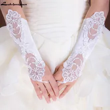 Lakshmigown Дешевые Свадебные перчатки атласные без пальцев белые перчатки для невесты аксессуары для свадьбы кружева аппликация Свадебные перчатки