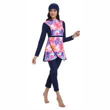 Мусульманский купальник, Женский скромный хиджаб из кусков, с длинными рукавами, спортивный купальник, мусульманский Буркини, одежда, купальный костюм