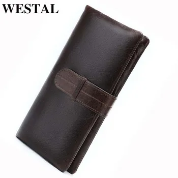 

WESTAL Men's Wallet Genuine Leather Purse for Men Clutch Male Long Wallets for Phone Coin Purse Men Money Bags Card holders 6018