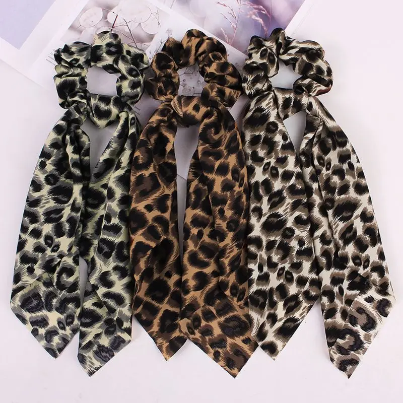 

3Pcs Womens Geometric Hair Scrunchies Retro Leopard Printed Ties Rubber Band