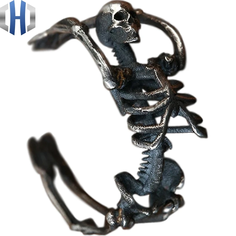 Полное тело кольцо с изображением черепа S925 стерлингового серебра ювелирные изделия рок Темный реалистичный череп кольцо - Цвет основного камня: SILVER