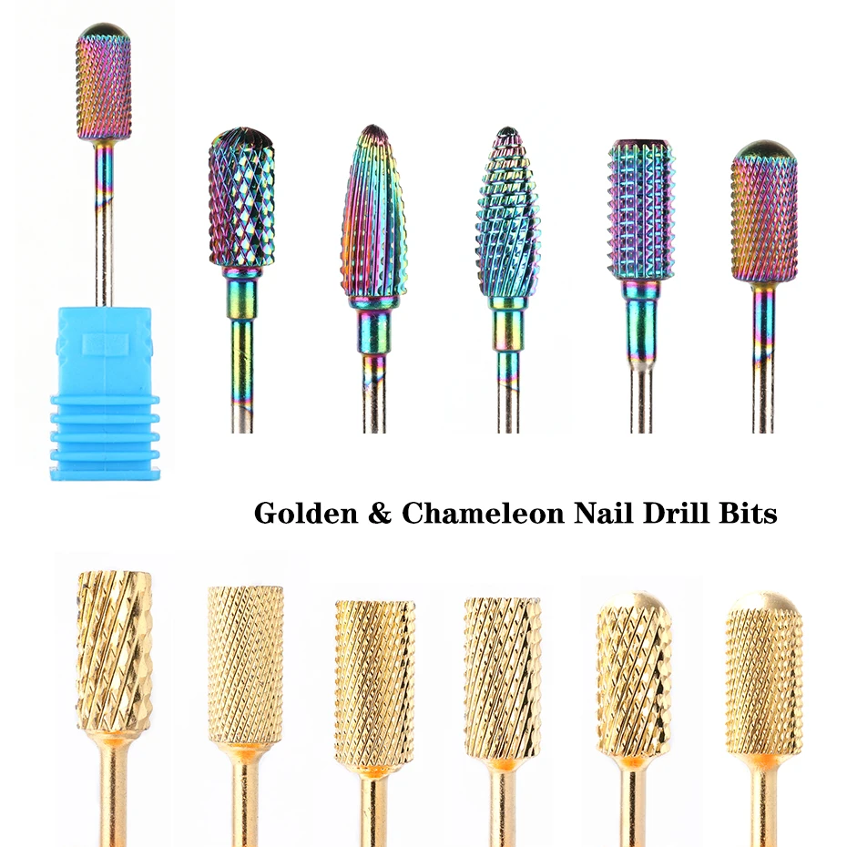 Cortador de tungsteno para manicura eléctrica uña, taladro camaleón dorado, brocas para retirar esmalte de Gel, plantilla/XDJ, Uds.