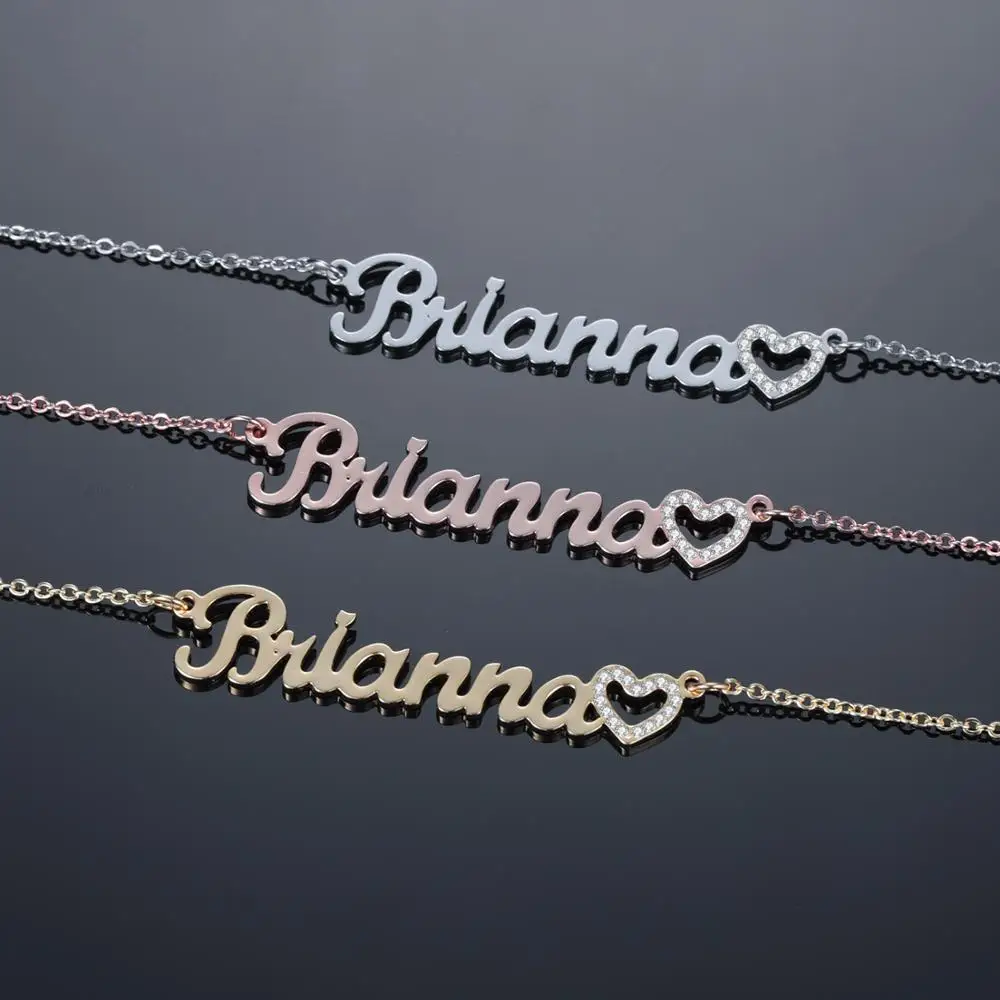 Custom Name Personalized Necklace Iced Out hollow Bling heart name Stainless Steel charm Nameplate Necklace Jewelry Women Gifts