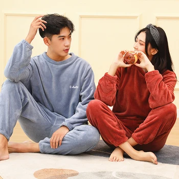 

House Couples Velvet Pajamas Sets Winter Bedroom Warm Plush Men Sleepwear Suits Flannel Thick Warm Ladies Homewear