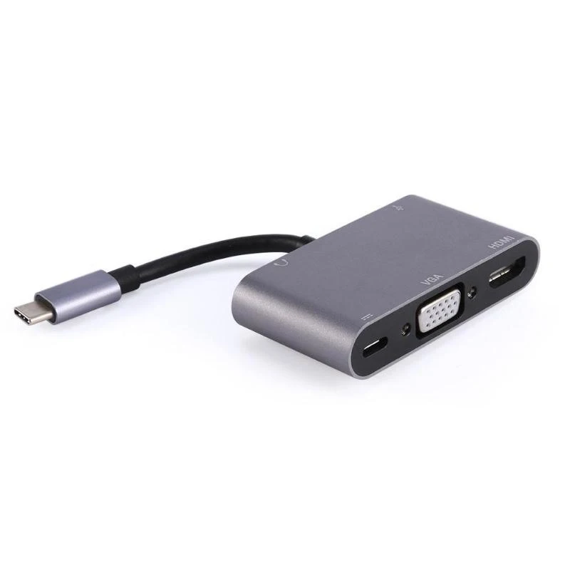 Серый Тип C 5-в-1 адаптер Тип C на Hdmi+ vga+ PD+ аудио+ USB адаптер переменного тока, кабель-Переходник Usb C на Hdmi Vga Usb C Тип C конвертер для MacBook Pro - Цвет: Серый