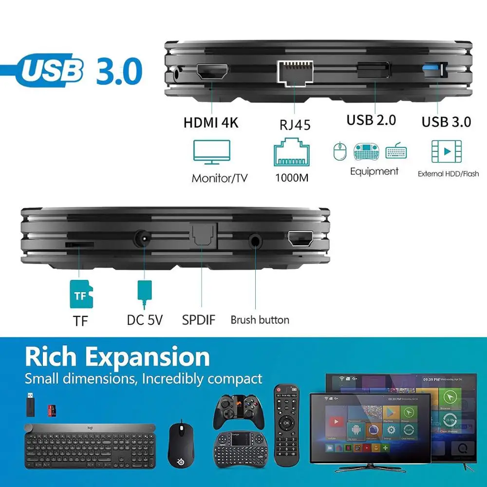  HK1 MAX Plus Octa Core Android 9.0 Smart TV Box 4GB 128GB 64GB 32GB RK3368PRO 1080P H.265 4K youtub