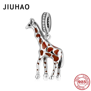 

100% 925 Sterling Silver brown giraffe Animal Pendant Charm For Jewelry Bracelet Making bead Diy women Accessories