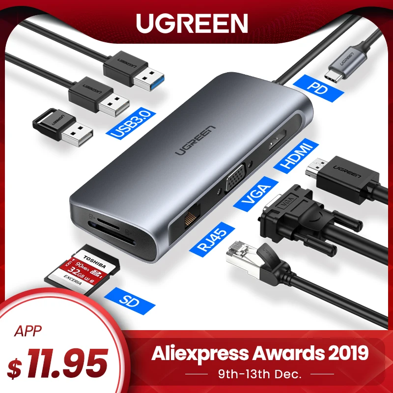 Skup Ugreen USB HUB C HUB na Multi USB 3.0 adapter hdmi Dock dla MacBook akcesoria pro USB C typ C 3.1 Splitter 3 Port USB C HUB