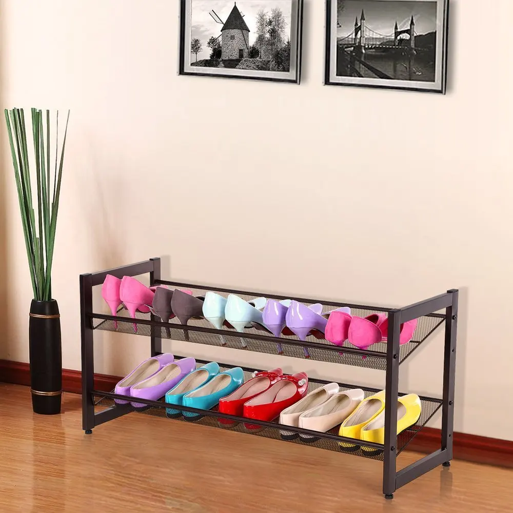 

Adjustable 2-layer Iron Oblique Plane Shoe Rack Space Saving Home Decor Storage Organizer Display Cabinet for Living Room,Office