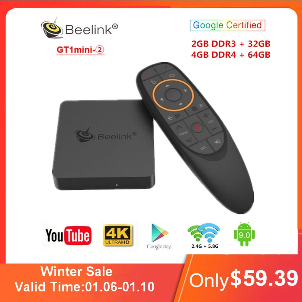 

Beelink GT1mini-2 Android 9.0 Smart TV Box Amlogic S905X3 4GB DDR4 64GB Set top Box 2GB DDR3+32GB support Netflix HD