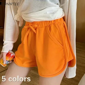 

Shorts Women Elastic Waist Korean Solid Simple Pockets Leisure Casual Short Students Chic School for Womens Vintage Soft Vintage