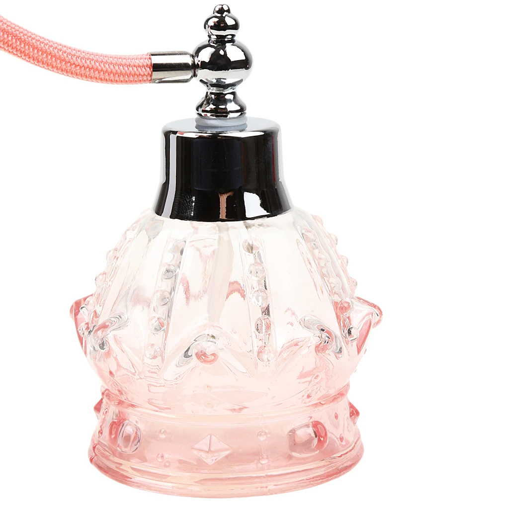 Vintage Crystal Perfume Bottle Long Bulb Tassel Spray Atomizer 100ml - Pink