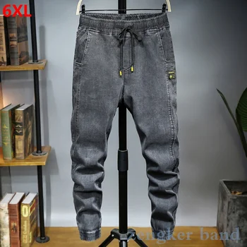 

Spring New Elastic Waist Jeans Men's Large Size Loose Harem Pants Tide oversized Elastic Slim Cropped Pants 6XL 5XL 4XL