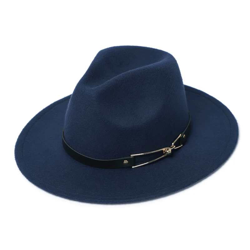 Шляпа Зимняя Фетровая шляпы Женская Фетровая Шляпа Fedora, зимние шляпы с широкими полями, осенняя мода, женская имитация шерсти, мужская фетровая шляпа - Цвет: Navy