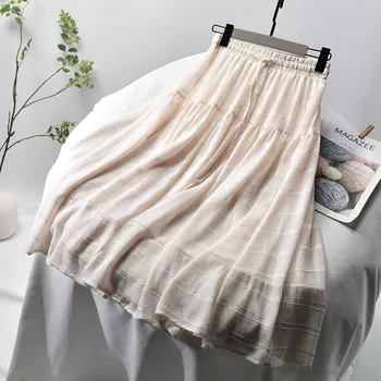 

2020 Women Summer Biege Skirt Stretch High Waist Lace Patchwork Women Boho White Skirt With Lining Faldas Jupe Femme Saia